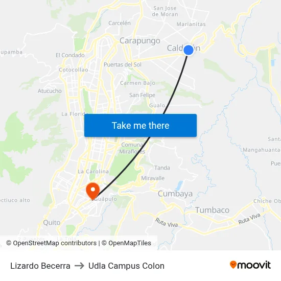 Lizardo Becerra to Udla Campus Colon map