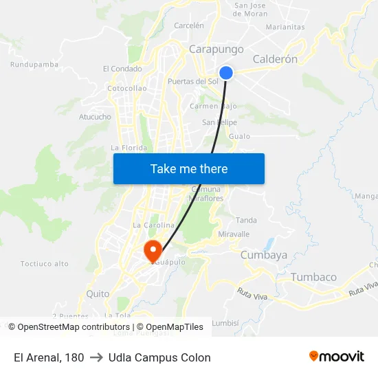 El Arenal, 180 to Udla Campus Colon map