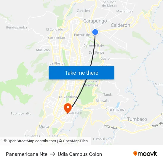 Panamericana Nte to Udla Campus Colon map