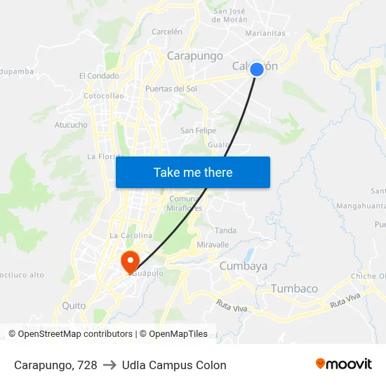 Carapungo, 728 to Udla Campus Colon map