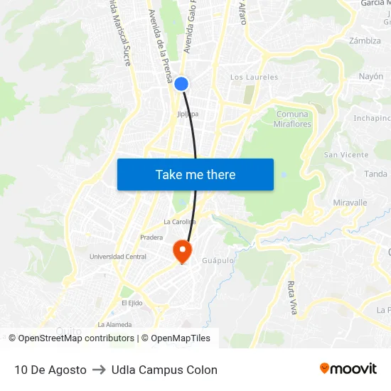 10 De Agosto to Udla Campus Colon map