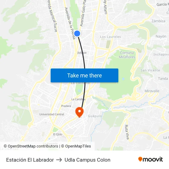Estación El Labrador to Udla Campus Colon map
