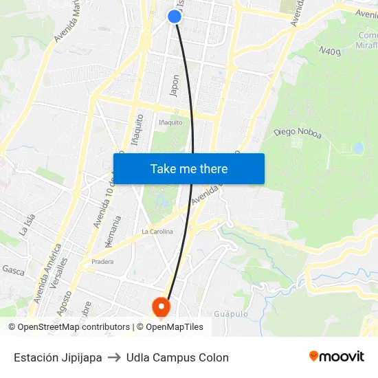 Estación Jipijapa to Udla Campus Colon map