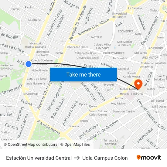 Estación Universidad Central to Udla Campus Colon map