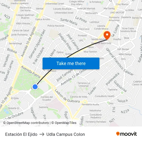 Estación El Ejido to Udla Campus Colon map