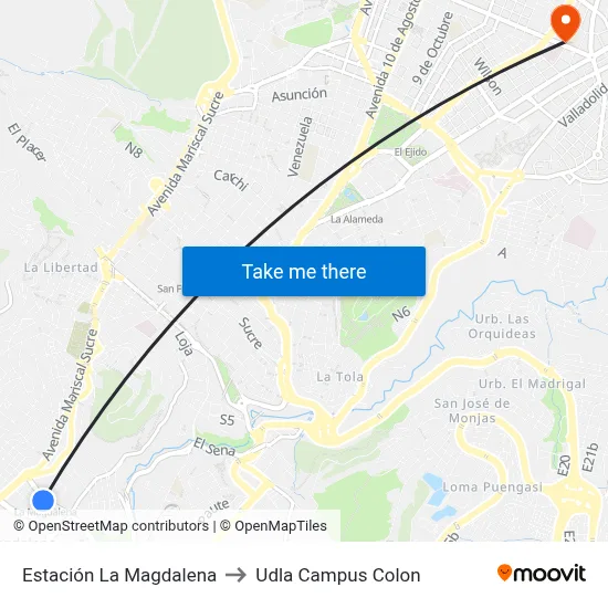 Estación La Magdalena to Udla Campus Colon map