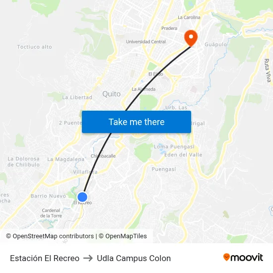 Estación El Recreo to Udla Campus Colon map