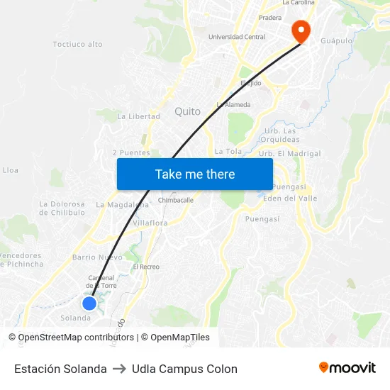 Estación Solanda to Udla Campus Colon map