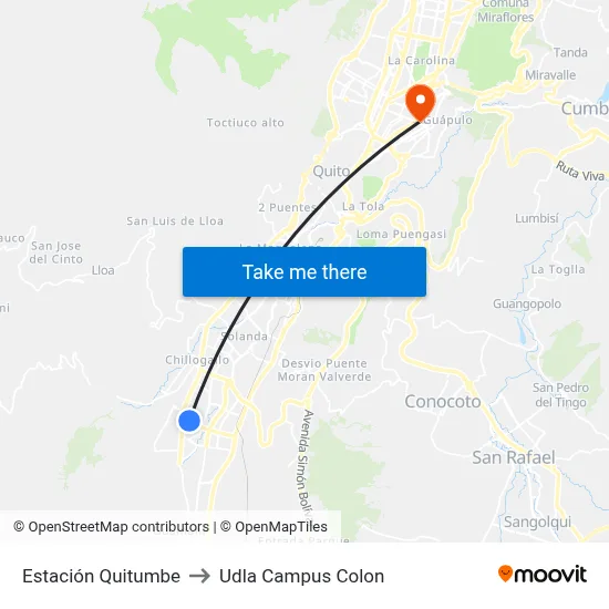 Estación Quitumbe to Udla Campus Colon map