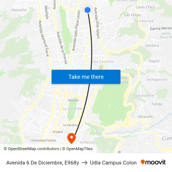 Avenida 6 De Diciembre, E968y to Udla Campus Colon map