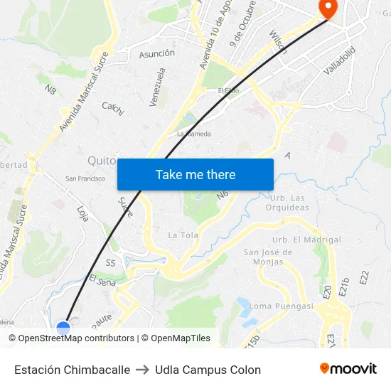 Estación Chimbacalle to Udla Campus Colon map