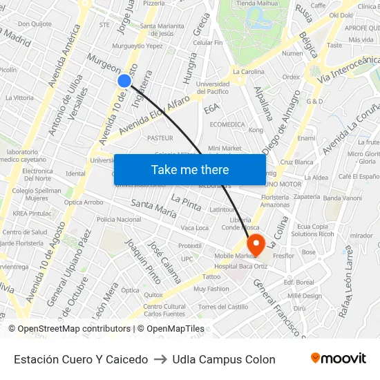 Estación Cuero Y Caicedo to Udla Campus Colon map