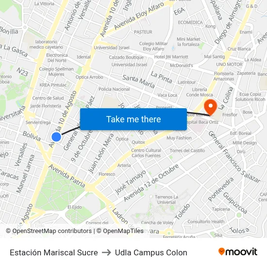 Estación Mariscal Sucre to Udla Campus Colon map