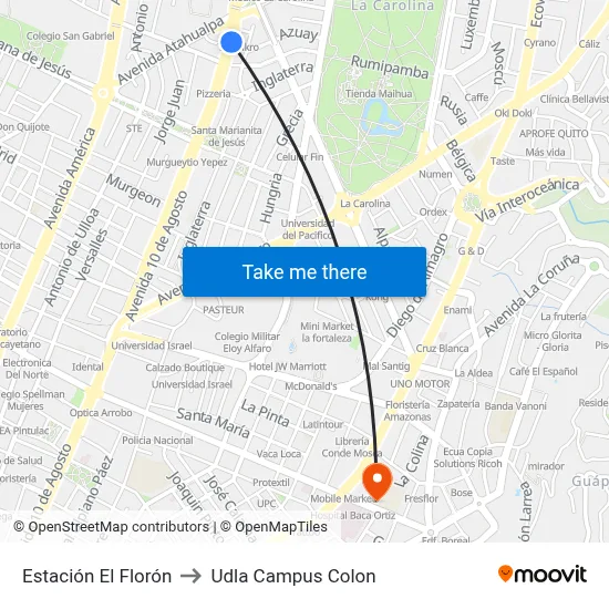 Estación El Florón to Udla Campus Colon map