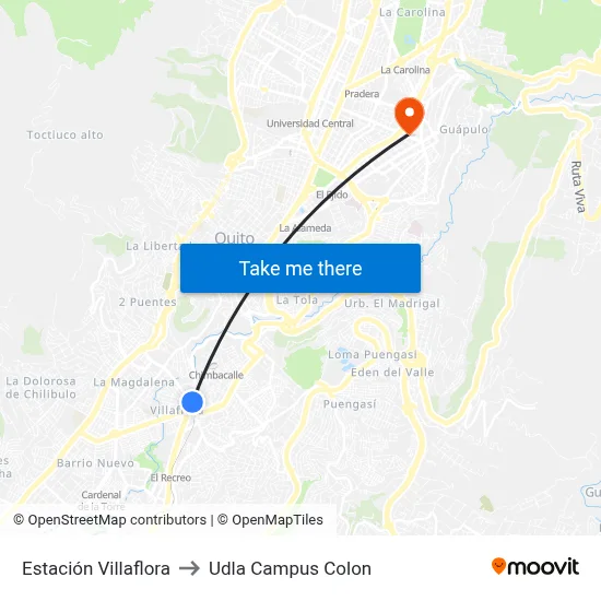 Estación Villaflora to Udla Campus Colon map