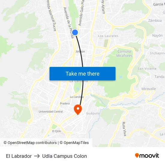 El Labrador to Udla Campus Colon map