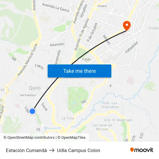 Estación Cumandá to Udla Campus Colon map