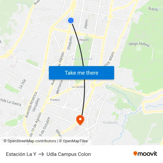 Estación La Y to Udla Campus Colon map