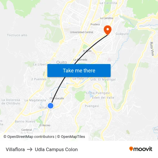 Villaflora to Udla Campus Colon map