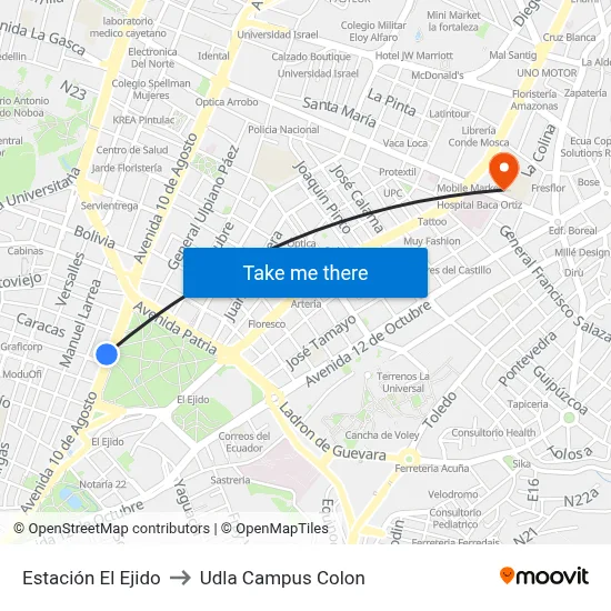 Estación El Ejido to Udla Campus Colon map