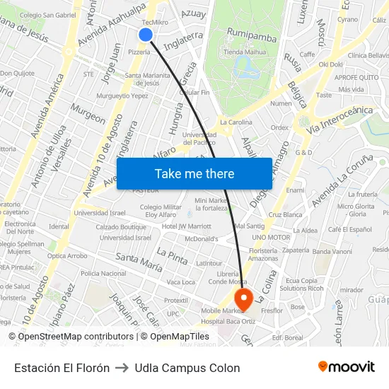 Estación El Florón to Udla Campus Colon map