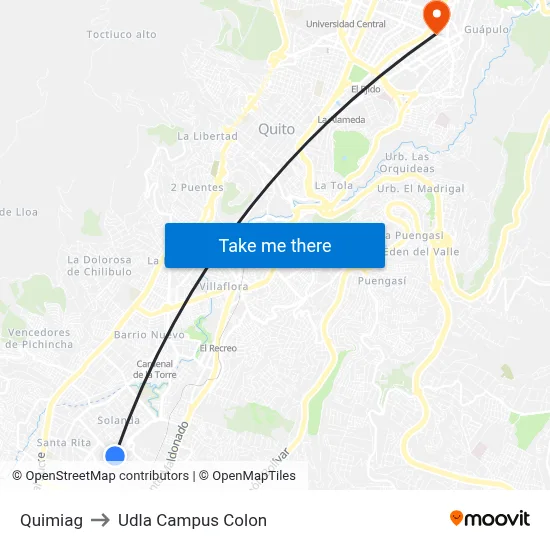 Quimiag to Udla Campus Colon map