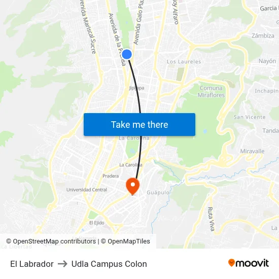 El Labrador to Udla Campus Colon map