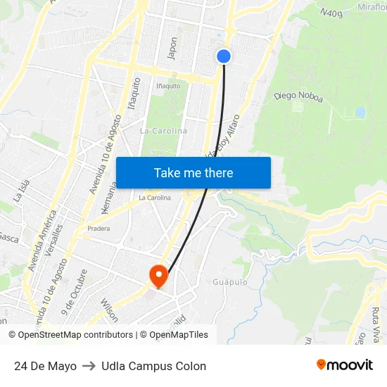 24 De Mayo to Udla Campus Colon map