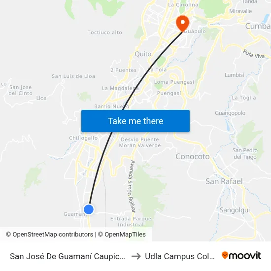 San José De Guamaní Caupicho to Udla Campus Colon map