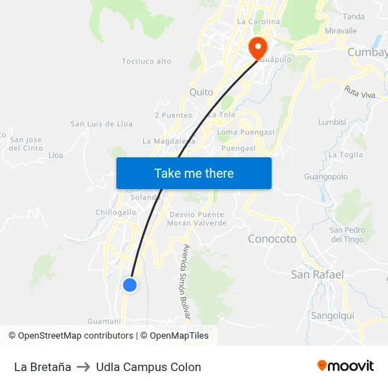La Bretaña to Udla Campus Colon map