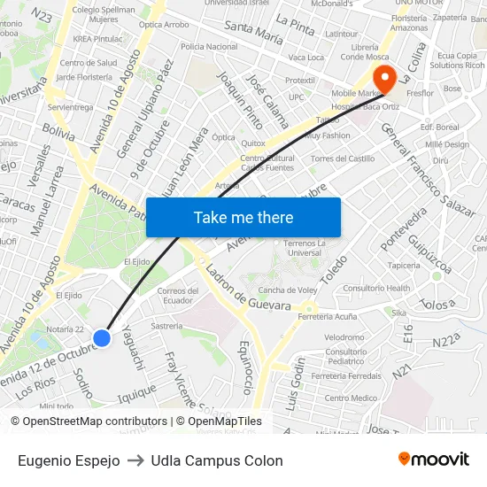 Eugenio Espejo to Udla Campus Colon map