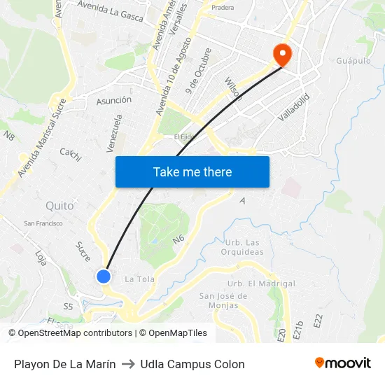 Playon De La Marín to Udla Campus Colon map