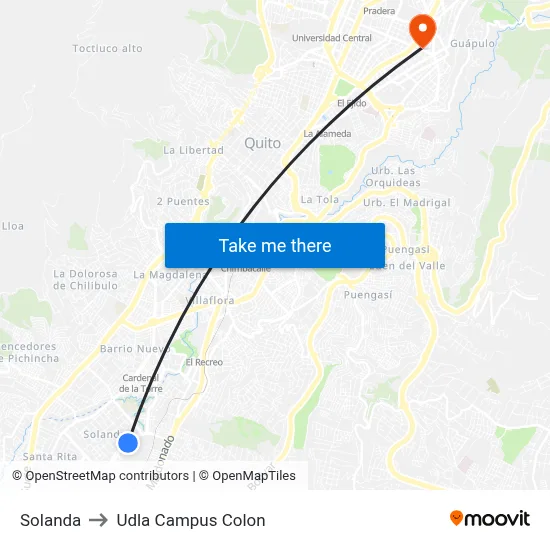 Solanda to Udla Campus Colon map