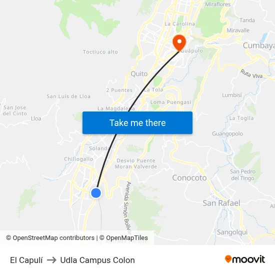 El Capulí to Udla Campus Colon map