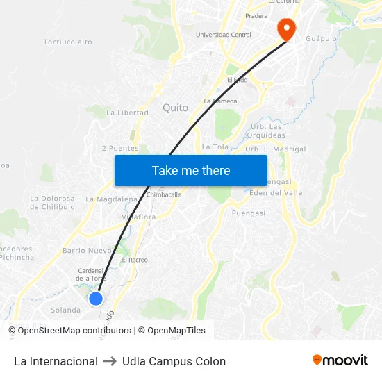 La Internacional to Udla Campus Colon map