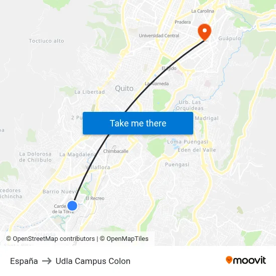 España to Udla Campus Colon map