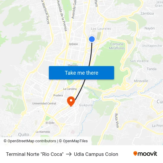 Terminal Norte "Rio Coca" to Udla Campus Colon map