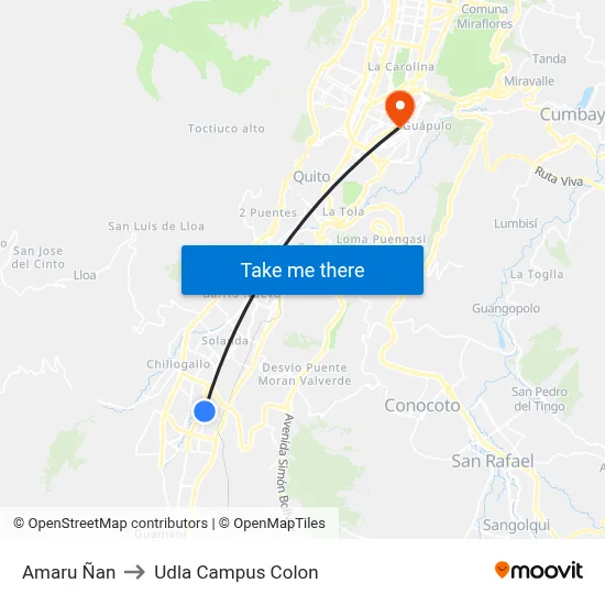 Amaru Ñan to Udla Campus Colon map