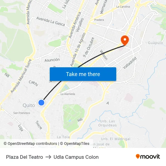 Plaza Del Teatro to Udla Campus Colon map