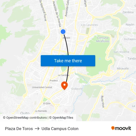 Plaza De Toros to Udla Campus Colon map