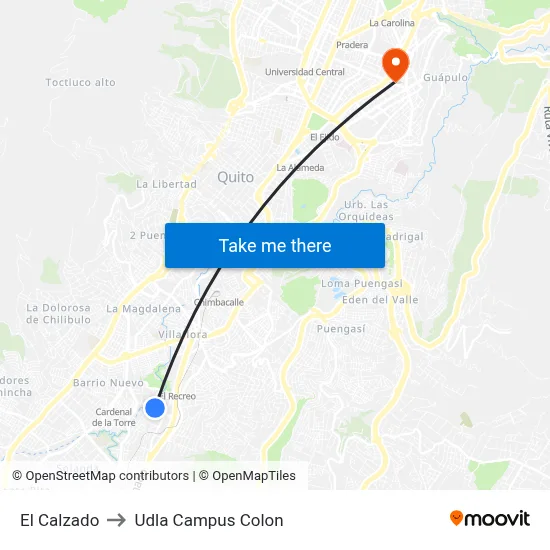 El Calzado to Udla Campus Colon map
