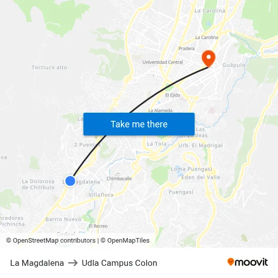 La Magdalena to Udla Campus Colon map