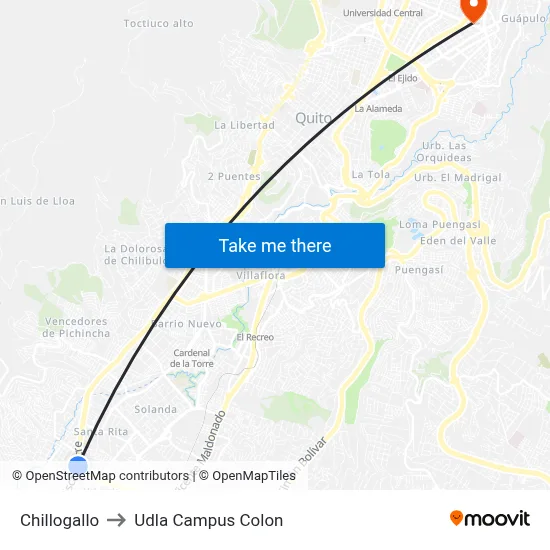 Chillogallo to Udla Campus Colon map