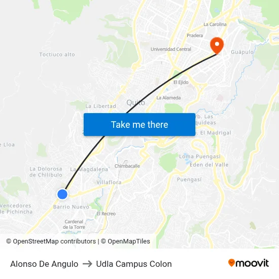 Alonso De Angulo to Udla Campus Colon map