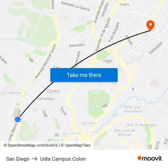 San Diego to Udla Campus Colon map