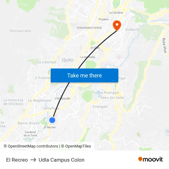 El Recreo to Udla Campus Colon map