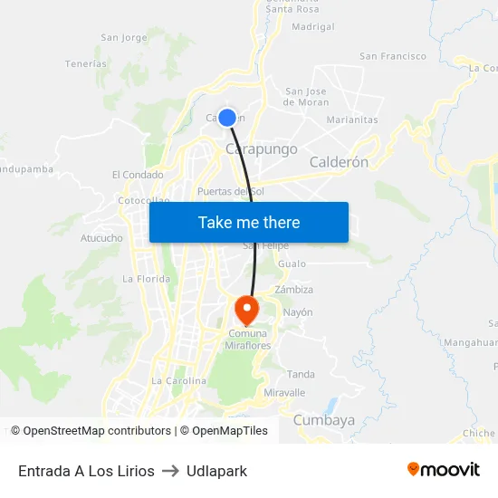 Entrada A Los Lirios to Udlapark map