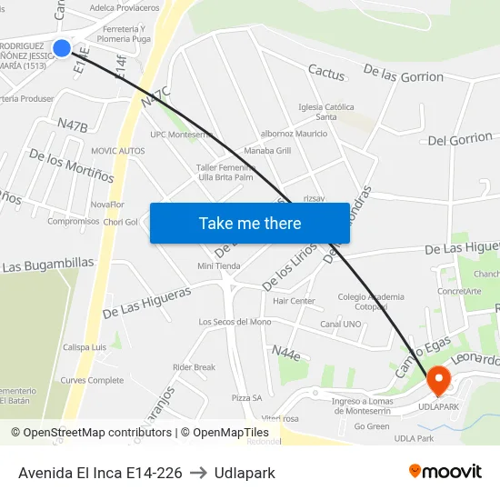 Avenida El Inca E14-226 to Udlapark map
