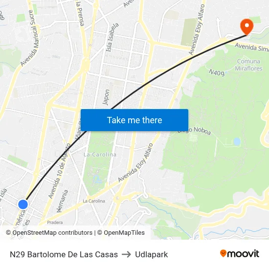 N29 Bartolome De Las Casas to Udlapark map