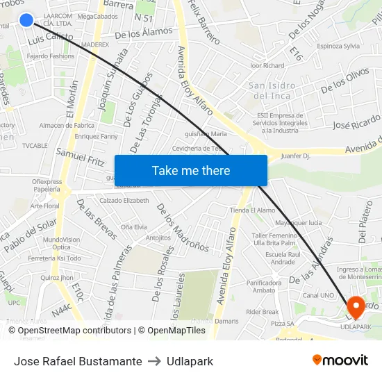 Jose Rafael Bustamante to Udlapark map